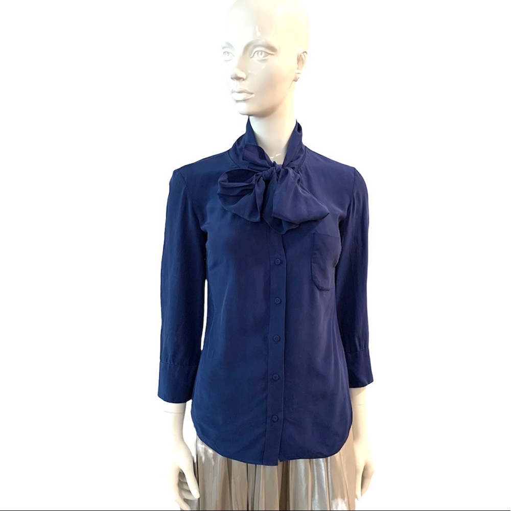 Aritzia Talula Babaton Blue Silk Blouse